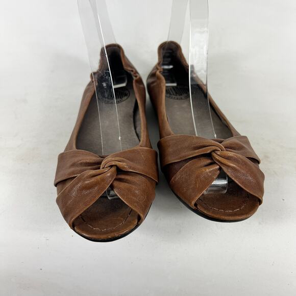 Palladium Ballet Flats Women's 7.5 Brown Leather Slip-On Peep Toe Preppy Comfort - Picture 4 of 10